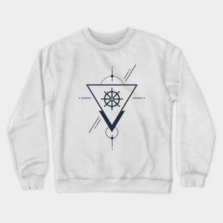 Creative Illustration In Geometric Style. Wheel, Ocean, Ship, Adventure, Nautical Crewneck Sweatshirt